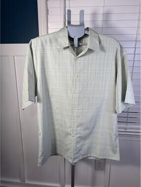 Moda Campia Moda Men's Large Button Up Shirt Sage Green Plaid Short Sleeve